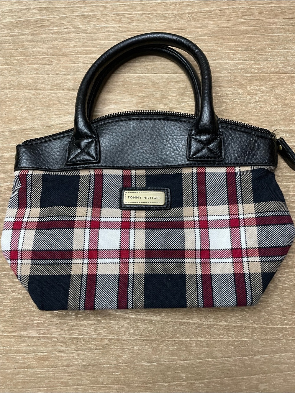 Tommy Hilfiger Black & Red Plaid Mini Satchel